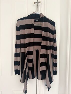 RXB Black & Taupe Striped Open-Front Cardigan